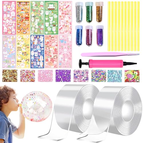 Nano Tape Bubbles Set, Nano Tape Bubbles Set für Kinder, Magic Tape with Sparkling Powder, Multipurpose Transparent DIY Poster Tape Handmade Decompression für Blowing and Bubble Decompression (A) von Seasboes