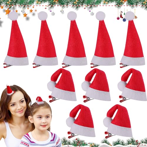 Seasboes 10 Stück Haarspangen Weihnachten, Mini Weihnachtsmütze Haarspangen, Rot Santa Hut Haarklammern, Weihnachten Haarschmuck Kinder, Santa Hut Haarspangen Haarnadeln Kinder und Erwachsene von Seasboes