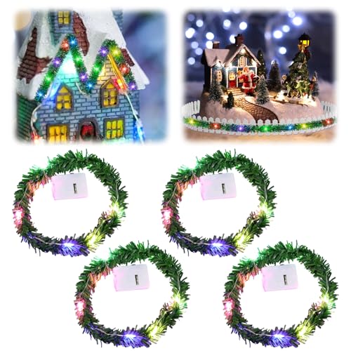 Seasboes 4 Stück Künstlich Rattan Girlande Lichterkette, 0.5m Puppenhaus Mini LED Lichterkette, Bunte Weihnachten Beleuchtet, Tannengirlande Künstlich für Haus Treppen Kamin Weihnachtsdeko von Seasboes