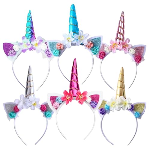 Seasboes Einhorn Stirnband Kinder, Einhorn Haarreif Kinder, Einhorn Haarreif Unicorn Horn Stirnband Mit Ohren, Head Accessoires Party Dekoration für Mädchen (6 Stück) von Seasboes