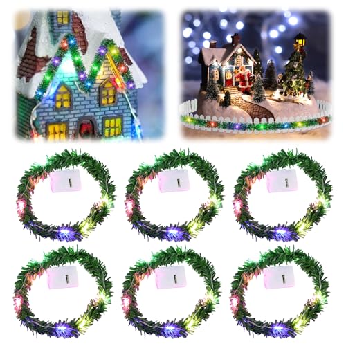 Seasboes 6 Stück Puppenhaus Mini LED Lichterkette, 0,5m Puppenhaus Mini LED Lichterkette, Wichtelzubehör, Bunte Weihnachten Beleuchtet, Miniatur Lichterkette Wichtel,Puppenhaus Möbel Leuchte (B) von Seasboes