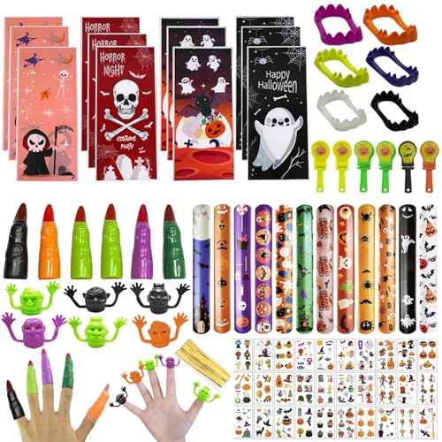 Seasboes Halloween Mitgebsel Kinder, Halloween Party Mitbringsel, Slap Armbänder, Aufkleber Temporäre Tattoos, Halloween Deko Party Kindergeburtstag Spielzeug Zubehör mit Halloween Süßigkeiten Tüten Seasboes Halloween Mitgebsel Kinder, Halloween Party Mitbringsel, Slap Armbänder, Aufkleber Temporäre Tattoos, Halloween Deko Party Kindergeburtstag Spielzeug Zubehör mit Halloween Süßigkeiten Tüten von Seasboes