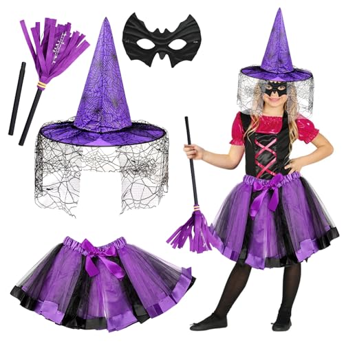 Seasboes Hexenkostüm Mädchen, Halloween Kostüm Kinder Hexe Mädche, Hexenkostüm Kinder, Kostüm Hexe Kinder, Hexenbesen Kinder, Hexen Hut, Hexenkleid Mädchen, Kinder Hexenkostüm, Hexenkostüm von Seasboes