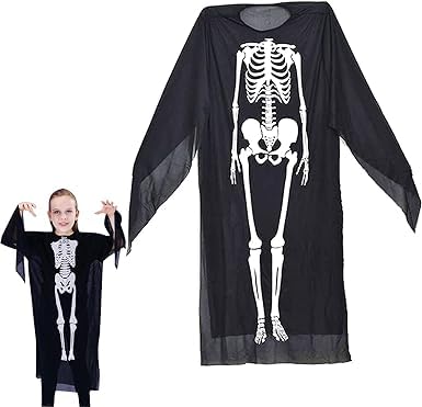 Seasboes Kinder Skelett Kostüm, Halloween Kinder Kostüm, 90cm Halloween Skelett Overall, Unheimlich Fancy Kleid Outfit, Gruseliges Zombie Halloween Karneval Kostüm für Kinder Jungen Mädchen Cosplay von Seasboes