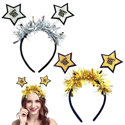 Seasboes Silvester Haarreif, 2 Happy New Year Haarreif, 2025 Silvester Kopfschmuck, Silvester Kinder Erwachsene Glitzer Haarreif, Silvester Deko, Silvester Party Haarschmuck Zubehör von Seasboes