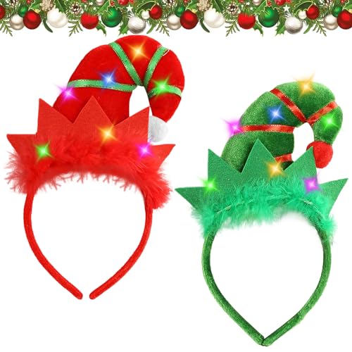 Seasboes Weihnachten Haarreif, 2 Stück Weihnachts Kopfschmuck, LED Elfenhut Weihnachts Haarreif, Elfenhut Stirnband, Weihnachten Haarreif für Kinder, Erwachsene für Weihnachtsbedarf und Urlaubspartys von Seasboes