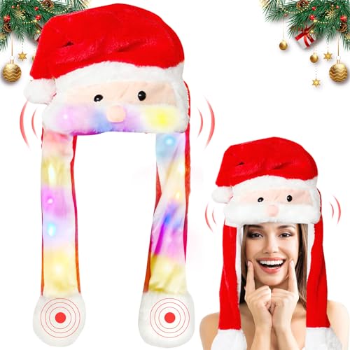 Seasboes Weihnachtsmütze, Weihnachtsmützen LED Weihnachtsmann Nikolausmütze Mütze Erwachsene Kinder Bart, Weihnachtshut Nikolausmützen Led Mütze Kinder für Cosplay Weihnachten Karneval Party Geschenk von Seasboes