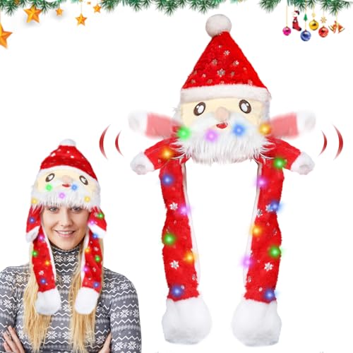 Seasboes Weihnachtsmütze, Weihnachtsmützen Plüsch, LED Weihnachtsmütze, Beweglicher Ohr-Kaninchen-Hut, Weihnachtsmann Plüsch Hut, Weihnachten Karneval Party Geschenk für Damen Mädchen Kinder von Seasboes