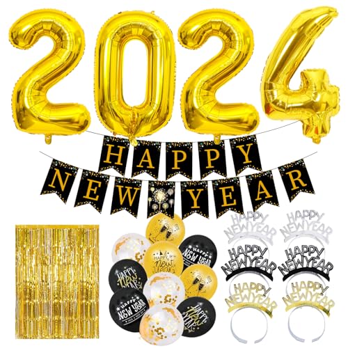 Silvester Party Dekoration Set , Silvester Deko, Luftballon Dekoration Set, Happy New Year folienballon,Silvester Party Deko, Black Gold Happy Neujahr Deko, Silvester Party Dekoration von Seasboes