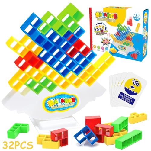 Tetra Tower Spiel, 32 Stück Balance-Tetris-Spiel, Tetris Balance Toy, Kreative Stapelspiel Spielzeug, Tetris Spiel Stapeln Spielzeug, Kinder Bausteine Balancespiel für Jungen Mädchen ab Jahre 3+ von Seasboes