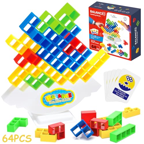 Tetra Tower Spiel, 64 Stück Kreative Stapelspiel Spielzeug, Tetris Spiel Stapeln Spielzeug, Balance Spielzeug Tower Game, Kinder bausteine balancespiel für Jungen Mädchen ab Jahre 3+ von Seasboes