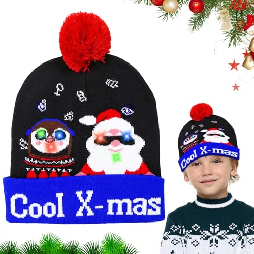 Weihnachtsmützen,LED-Weihnachtsmütze,Weihnachtsmütze Kinder,Leuchtend Weihnachtsmützen,Weihnachtsmützen Einheitsgröße für Erwachsene und Kinder,Strickmütze für Weihnachts(Weihnachtsmann Pinguin) von Seasboes