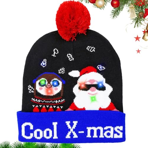 Weihnachtsmützen,LED-Weihnachtsmütze,Weihnachtsmütze Kinder,Leuchtend Weihnachtsmützen,Weihnachtsmützen Einheitsgröße für Erwachsene und Kinder,Strickmütze für Weihnachts(Weihnachtsmann Pinguin) von Seasboes