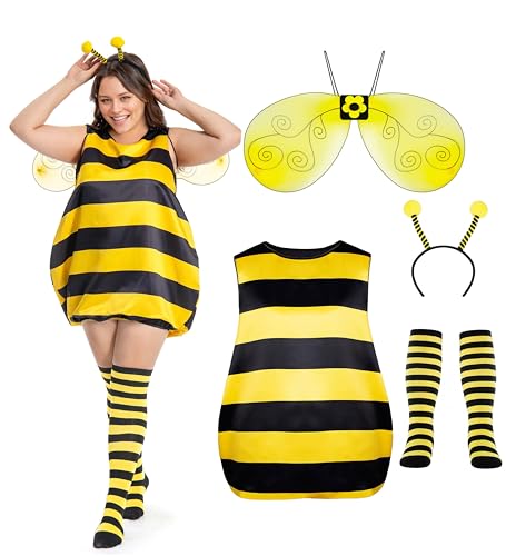 Seawhisper Bienen Kostüm Damen Große Größen Bienenkostüm Erwachsene Faschingskostüme Übergröße Karneval Halloween Kostüm 50 52 von Seawhisper