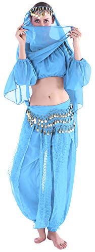 Seawhisper Jasmin Kostüm Damen Jeannie Kostüm Damen Erwachsene Indische Bauchtänzerin Kostüme Blue von Seawhisper