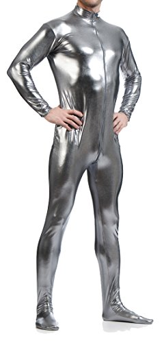 Seeksmile Unisex Metallic Bodysuit Zentai ohne Kapuze Erwachsene Glänzend Einteiler Spandex Body Anzug Halloween Kostüm, GRAU, XXL von Seeksmile