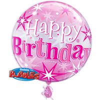 Bubble Ballon "Happy Birthday" in pink, 56cm, heliumgeeignet von Segelken