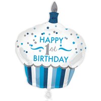 Cupcake Folienballon zum 1. Geburtstag in blau, 73cm x 91cm von Segelken