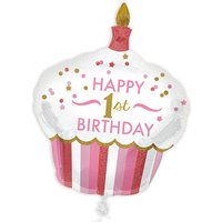 Cupcake Folienballon zum 1. Geburtstag in pink, 73cm x 91cm von Segelken