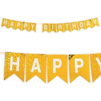 Happy Birthday-Wimpelkette in gold, holografisch glitzernd von Segelken