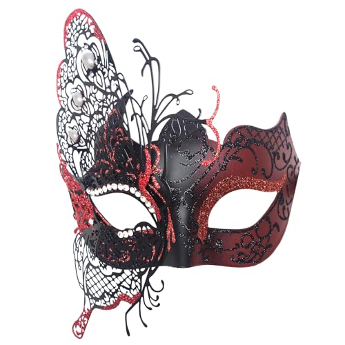 Seglorwy Damen Maskerade Maske Metall Strass Venezianische Halloween Weihnachten Abend Abschlussball Ball Party Maske (Schmetterling Schwarz Rot) von Seglorwy