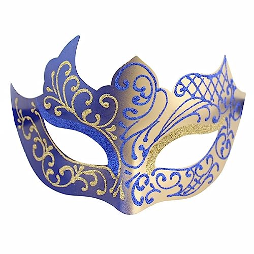 Seglorwy Maskerade Maske für Herren Vintage Venezianische Karneval Halloween Weihnachten Party Masken (Glitzer Blau Gold) von Seglorwy