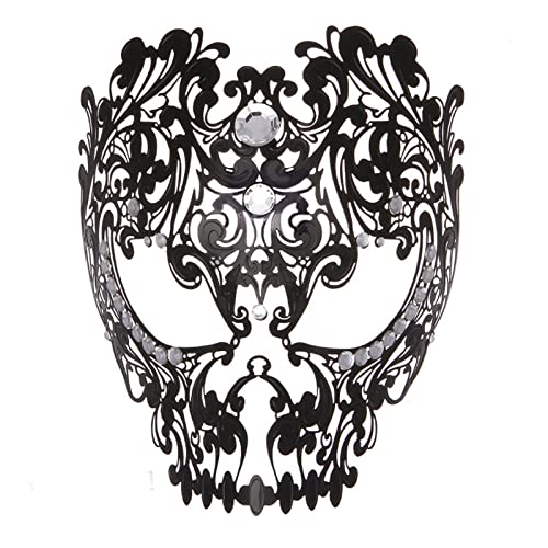 Seglorwy Teufel Vollgesichtsmaske Totenkopf Maskerade Maske Herren Frauen Halloween Party Metall Venezianische Maske mit Strass, schwarz, Einheitsgröße von Seglorwy