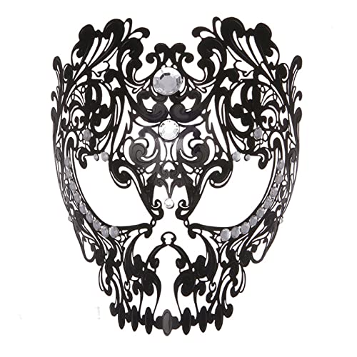 Seglorwy Teufel Vollgesichtsmaske Totenkopf Maskerade Maske Herren Frauen Halloween Party Metall Venezianische Maske mit Strass, schwarz, Einheitsgröße Seglorwy Teufel Vollgesichtsmaske Totenkopf Maskerade Maske Herren Frauen Halloween Party Metall Venezianische Maske mit Strass, schwarz, Einheitsgröße von Seglorwy