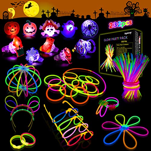 Segotendy Knicklichter Party Set, Halloween Deko, Leuchtstäbe mit 10 Halloween/Weihnachten Ringlicht, Knicklichter 100 Stück für Hochzeit Kinder Neon Party Silvester Deko 232PCS von Segotendy