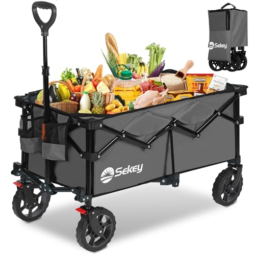 Sekey XL Bollerwagen Faltbar 150L 150KG mit Bremsen, Faltbarer Bollerwagen Handwagen Geländereifen, Zusammenfaltbar aus 4 Richtungen, Verstellbarer Handgriff, XL-G 4014, Anthrazit von Sekey