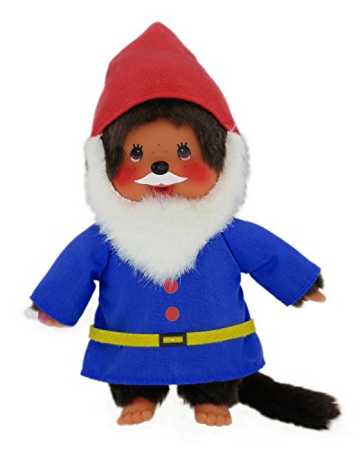 Sekiguchi 242054 - Original Monchhichi Junge Waldzwerg, Plüschtier mit Kostüm, Bart und Zwergenmütze, ca. 20 cm großes Kuscheltier aus braunem Plüsch von Sekiguchi