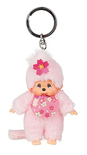 Sekiguchi 242467 - Original Monchhichi Mädchen Kirschblüte als Schlüsselanhänger, ca. 10 cm großer Anhänger aus rosa Plüsch für Rucksäcke, Taschen und Federmappen von Sekiguchi