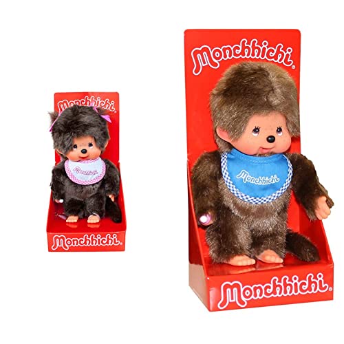 Sekiguchi 255550 - Original Monchhichi Mädchen, Plüschfigur mit weiß-pinkem Latz und Zöpfen mit Schleifen & 255040 - Original Monchhichi Junge, Plüschfigur mit blauem Latz und Zöpfen mit Schleifen Sekiguchi 255550 - Original Monchhichi Mädchen, Plüschfigur mit weiß-pinkem Latz und Zöpfen mit Schleifen & 255040 - Original Monchhichi Junge, Plüschfigur mit blauem Latz und Zöpfen mit Schleifen von Sekiguchi