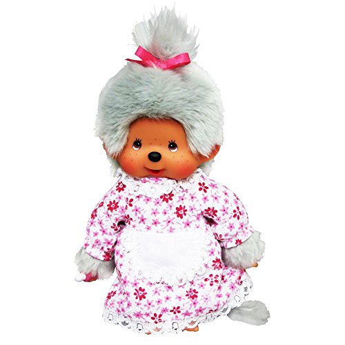 Großmutter Oma | 20 cm Monchhichi Mädchen Puppe | Omi mit grauem Fell von Sekiguchi