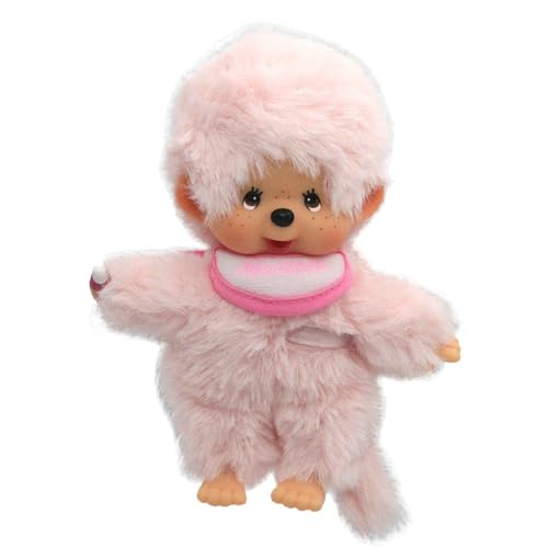 Junge Rosa | 13 cm | Monchhichi Color Puppe | mit rosafarbenem Lätzchen von Sekiguchi