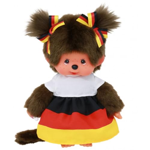 Sekiguchi Mädchen im Deutschland-Kleid | 20 cm Monchhichi Puppe | Zwei Zöpfchen von Monchhichi