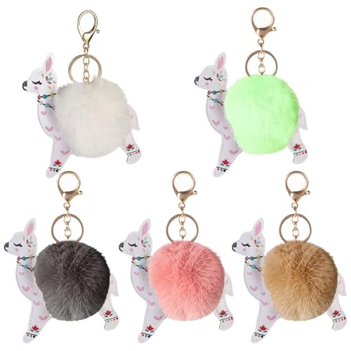 Select Zone Schlüsselanhänger Plüsch 5pcs Alpaka Pom Pom Schlüsselring Anhänger, Schlüsselband Kuscheltieranhänger PU Alpaka Plüschball Metallanhänger, Schlüssel Tasche Dekor von Select Zone