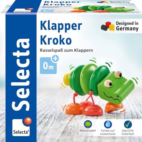 Selecta 61044 Klapper-Kroko, Greifspielzeug, 3 Monate to 3 Jahre,10 cm von Selecta