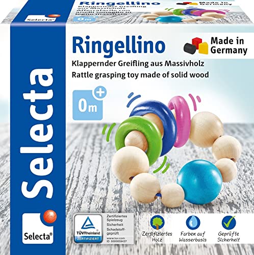 Selecta 61070 Ringellino, klappernder Greifling aus Holz, 8,5 cm, Bunt von Selecta