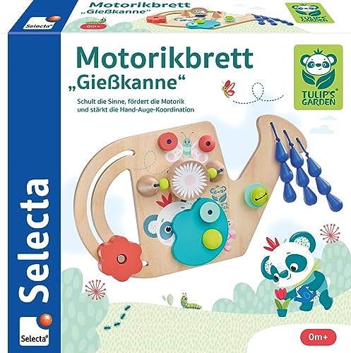 Selecta 61075 Tulips Garden, Motorikbrett Gießkanne, 25 cm, Motorikspielzeug aus Holz, bunt von Selecta