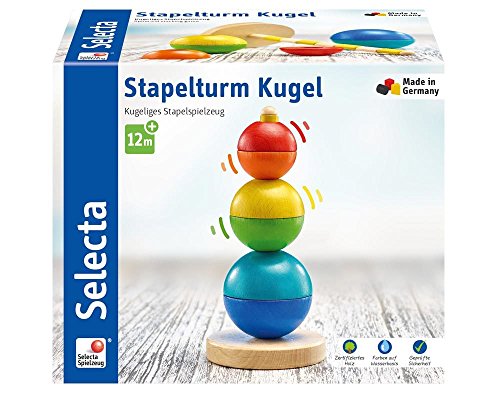 Selecta 62002 Stacking Tower Wooden Toy Kugel Stapelturm, Holzspielzeug, 16 cm, bunt, M von Selecta