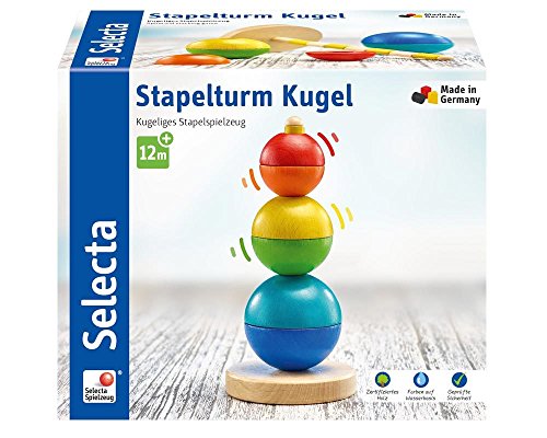 Selecta 62002 stacking tower wooden toy Kugel Stapelturm, Holzspielzeug, 16 cm, bunt, M von Selecta