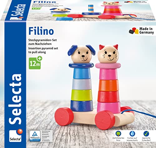 Selecta 62018 Filino, Nachziehspielzeug und Stapelspielzeug aus Holz, 15 cm von Selecta