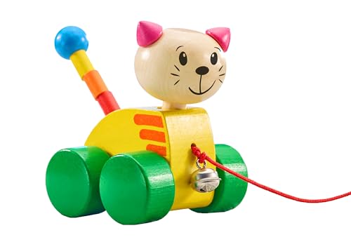 Selecta 62035 Tinka, Nachzieh Katze, Schiebe-und Nachziehspielzeug aus Holz, 12 cm von Selecta