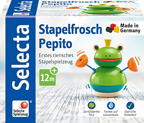 Selecta Spielzeug Stapelfrosch Pepito, Stapel Spiel, Kleinkindspiel, Kleinkindspielzeug, Holz, 10 cm, 62041 von Selecta