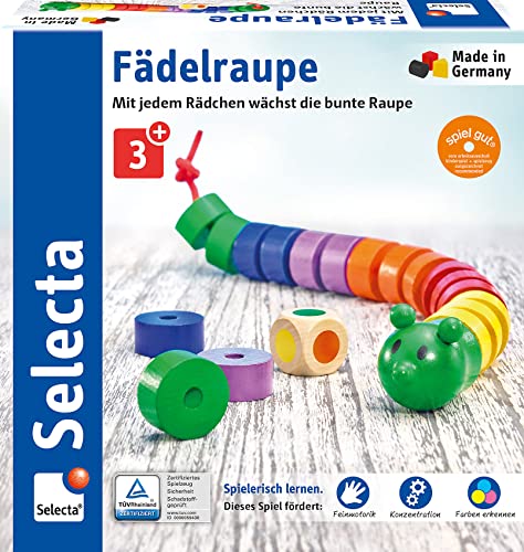 Selecta 63005 Fädelraupe, Würfel- und Fädelspiel,3 Jahre to 6 Jahre, mehrfarbig von Selecta