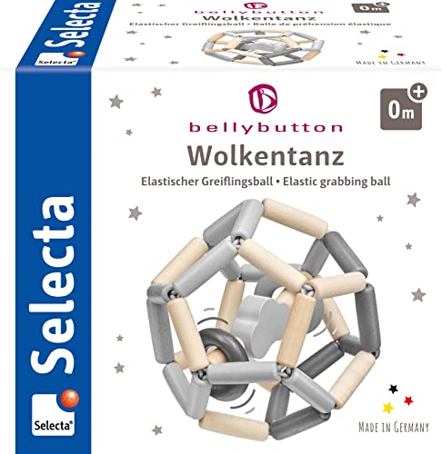 Selecta 64028 Wolkentanz, Greiflingsball aus Holz, Bellybutton, 11,5 cm, Grau von Selecta