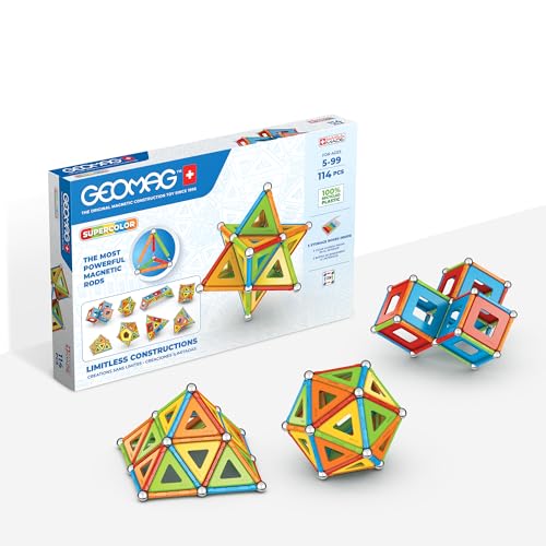 Geomag Classic Supercolor Paneele aus Recyceltem Kunststoff 114, Magnetische Konstruktionen, Stäbe und Farbige Paneele, 114-teilige Packung, 100% Recycelter Kunststoff von Geomag