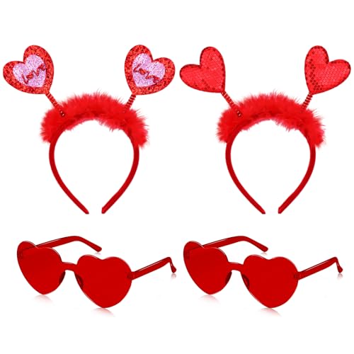 SelfTek 2 Stück Herz Brille, 2 Stück Herz Haarreif, Valentinstag Herz Brille Hair hoop Hair Accessoires für Valentinstag Hochzeit JGA Fasching Foto Requisiten für Kinder Erwachsene von SelfTek