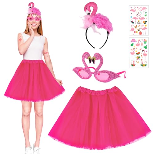 SelfTek Karneval Flamingo Kostüm Damen, Flamingo Haarreif, Flamingo Accessoire, Flamingo Brille, Haarreifen Kostüm für Hawaii Party Karneval Fasching Sommer Party von SelfTek